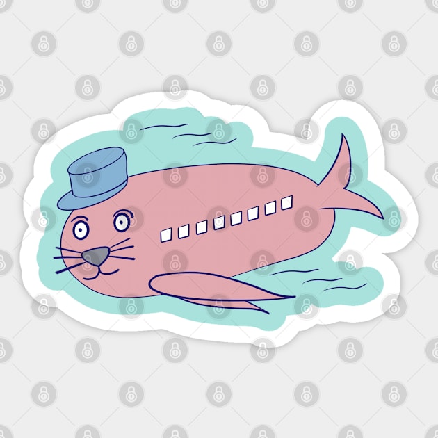 Flying Seal Airplane, Pink, Silly Animal Design, Funny Animal Sticker by vystudio